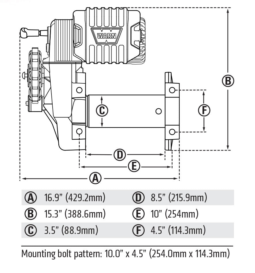 Warn M8274-S 12V Winch - Synthetic Rope Drawing