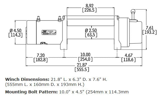 Warn XD9000-S 12V Winch 9000 lb Capacity Synthetic Rope Drawing