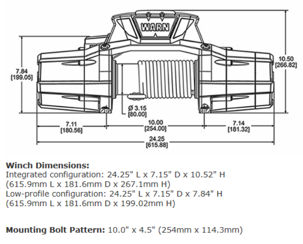 Warn Zeon Platinum 12K-S Winch with Synthetic Rope - 12V Drawing